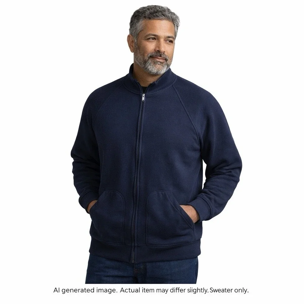 Polo Ralph Lauren Sweater Mens XL Navy Blue Wool Blend Full Zip Grandpa Classic